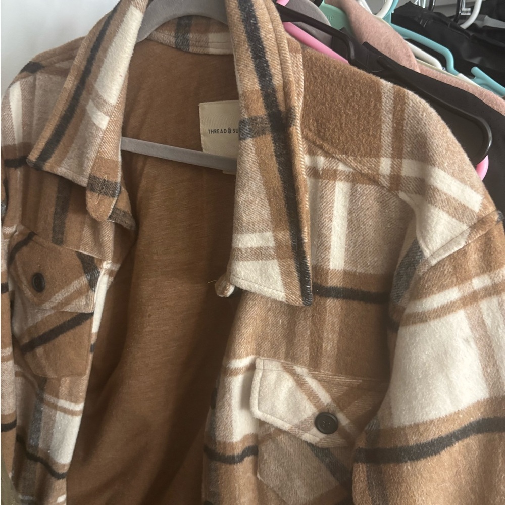 Thread & Supply Plaid Jacket in Brown and Cream
